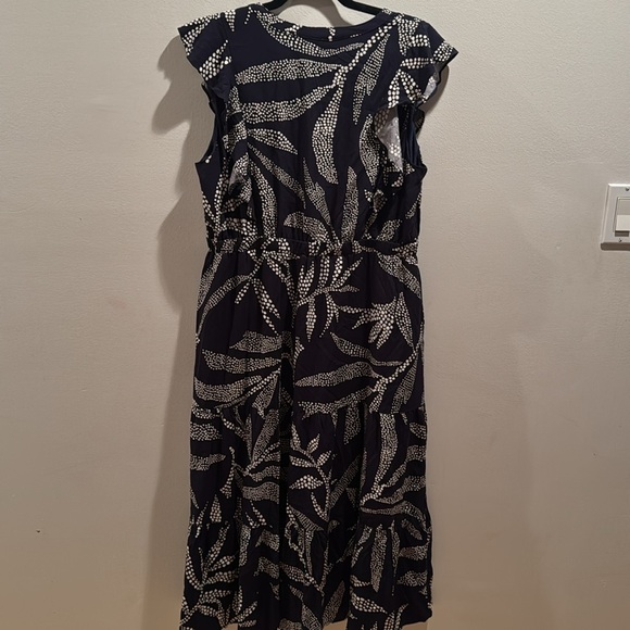 THML Navy Leaf Print Midi Dress XL - Picture 8 of 8